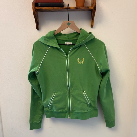 American Eagle Outfitters Tops - American Eagle Y2K Green Zip-Up Hoodie Yellow Trim Size Medium